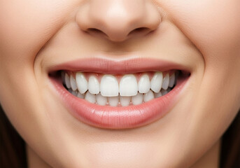 Fototapeta premium Close-up of a young, light-skinned woman's mouth and teeth