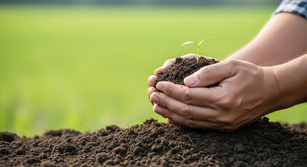 Hands nurturing a small plant, symbolizing growth and new beginnings in nature
