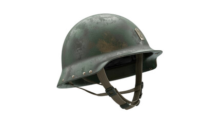 Vintage Military Helmet, Camouflage Green, Worn, Isolated on Transparent Background