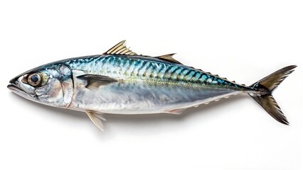 Single Atlantic Mackerel Fish on White Background seafood
