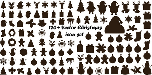 Christmas design elements, vector Set 120+ Vector Christmas Icons Set Festive Holiday Silhouettes for Print & Digital