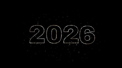 new year change from 2025 to 2026, bright neon number animation with glittering spark explosion isolated on black background, motion design element overlay template decoration - Powered by Adobe