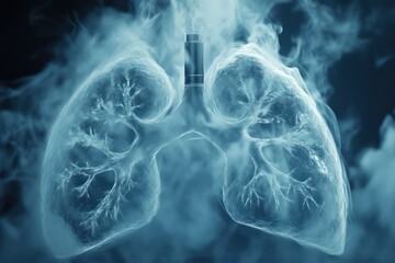 Lungs with smoke rising symbolizing cigarette danger