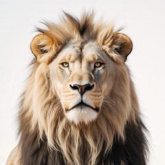 Majestic Lion Portrait: A stunning portrait of a regal lion with its magnificent mane, showcasing its strength and captivating gaze, against a studio setting.