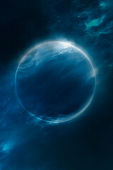 Fantasy mountain dark night landscape, starry sky, unknown planet, neon.