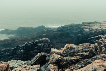 Atlantic Ocean waves crashing into rocky shore
