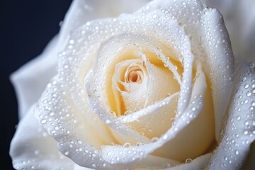 White rose with dew drops symbolizing purity