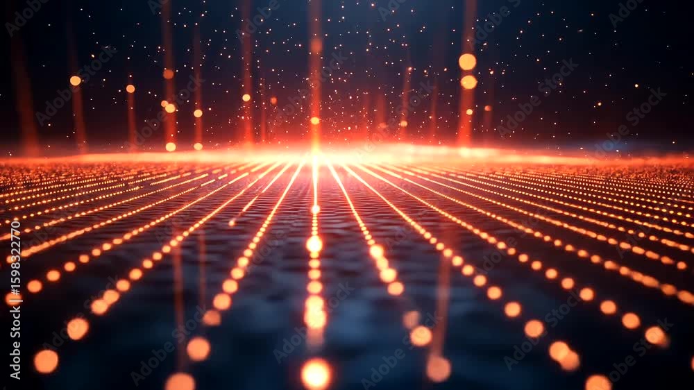 Wall mural futuristic data stream visualization with orange light beams and particle effects