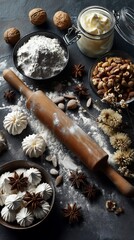 Homemade Baking Setup – Rustic Cookie-Making with Star Anise & Dried Flowers