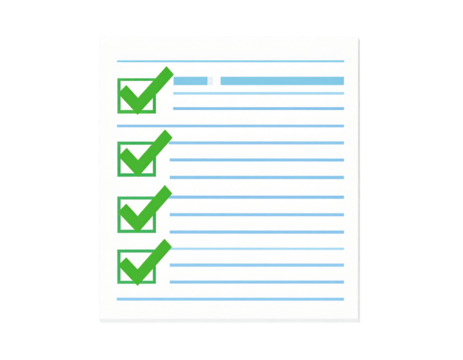 Flat Design Checklist Icon with Green Checkmarks, isolated on transparent background.