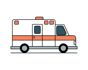 Ambulance Side View Line Art Vector Illustration in Black and White