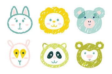 Animal Face Pastel Illustration: Adorable and artistic pastel illustrations of diverse animal faces, showcasing a charming collection of unique characters.