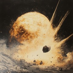 A large rock is flying through the air and crashing into the ground