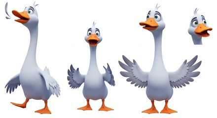 Obraz premium Cartoon geese set in different poses