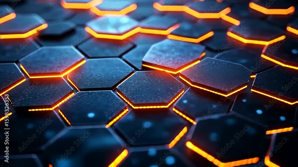 Wall mural futuristic hexagonal grid with glowing edges: a seamless technological texture