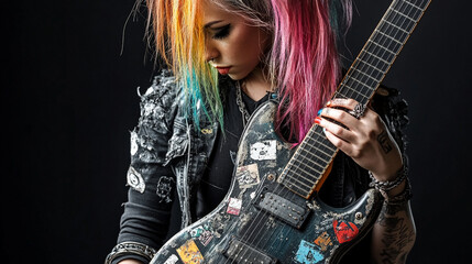 Female Guitarist With Rainbow Hair