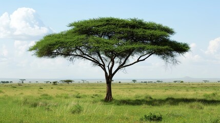 Obraz premium Majestic Acacia Tree Collection: Stunning Visuals of Thorny Branches, Fluffy Yellow Blooms, and Graceful Silhouettes Against Savanna Skies, Ideal for Wildlife Documentaries, African Safari Campaigns