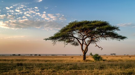 Obraz premium Majestic Acacia Tree Collection: Stunning Visuals of Thorny Branches, Fluffy Yellow Blooms, and Graceful Silhouettes Against Savanna Skies, Ideal for Wildlife Documentaries, African Safari Campaigns