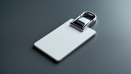 A portable electronic scale with a stainless steel handle on a grey surface. Weighing device and technology. The concept of digital measurement instruments.