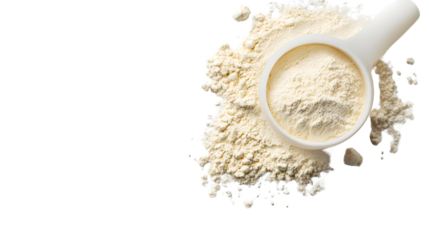 Top View Whey Protein Powder Scoop White Background