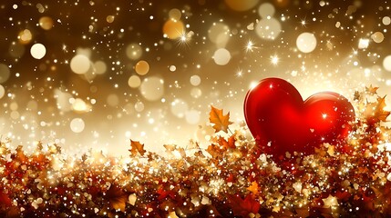 Sparkling autumn leaves with a red heart.