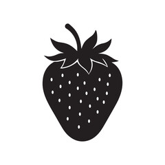 Strawberry fruit icon vector silhouette black isolated on white background with leaf illustration