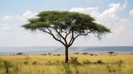 Obraz premium Majestic Acacia Tree Collection: Stunning Visuals of Thorny Branches, Fluffy Yellow Blooms, and Graceful Silhouettes Against Savanna Skies, Ideal for Wildlife Documentaries, African Safari Campaigns