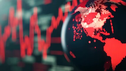 Red Digital Globe with Financial Data Visualization Background - Powered by Adobe