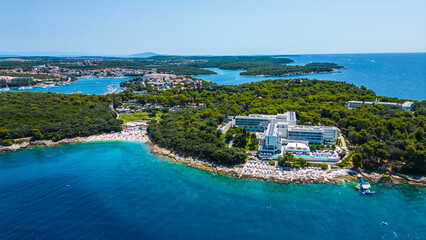 Aerial view of Verudela Peninsula near Pula, Croatia – Grand Hotel Brioni, Hawaii Beach, Verudela Canyon and scenic Adriatic coastline © Viktor