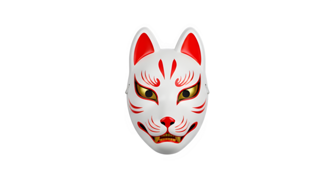 Traditional Japanese fox mask in white and red colors  
 spring festival fox mask kitsune isolate white background
