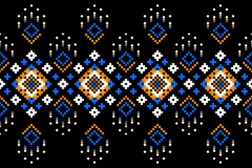 A seamless pixel art pattern inspired by traditional ethnic textiles. Featuring geometric motifs and intricate symmetrical designs, perfect for fashion, fabric prints, digital backgrounds, and decorat