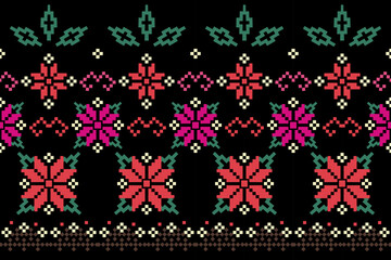 A seamless pixel art pattern inspired by traditional ethnic textiles. Featuring geometric motifs and intricate symmetrical designs, perfect for fashion, fabric prints, digital backgrounds, and decorat