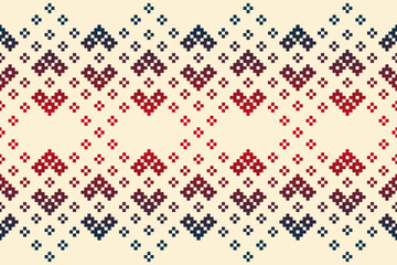 A seamless pixel art pattern inspired by traditional ethnic textiles. Featuring geometric motifs and intricate symmetrical designs, perfect for fashion, fabric prints, digital backgrounds, and decorat