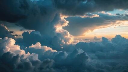 Clouds in the sky during sunset or sunrise with dramatic lighting and cloud formations.