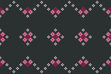 A seamless pixel art pattern inspired by traditional ethnic textiles. Featuring geometric motifs and intricate symmetrical designs, perfect for fashion, fabric prints, digital backgrounds, and decorat