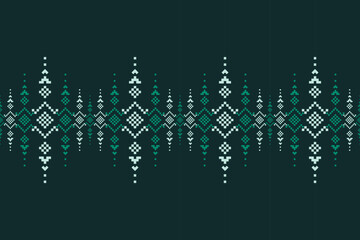 A seamless pixel art pattern inspired by traditional ethnic textiles. Featuring geometric motifs and intricate symmetrical designs, perfect for fashion, fabric prints, digital backgrounds, and decorat