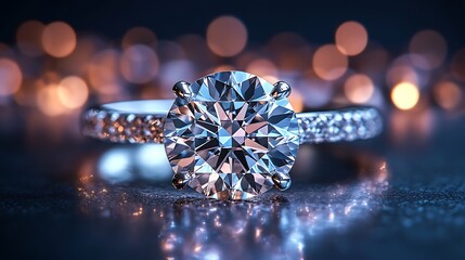 A round brilliant cut diamond engagement ring.