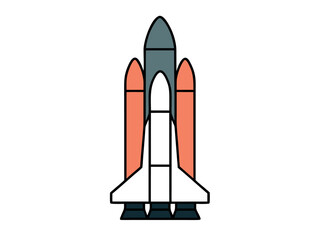 Rocket Ship Line Art Design Vertical Spacecraft Illustration with Color Options
