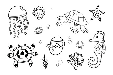 Underwater World Illustration: Discover the wonders of the ocean with a charming illustration of various sea creatures. This captivating artwork.