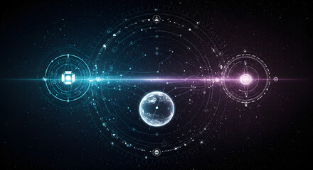 Obraz premium abstract blue background with glowing circles