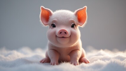 Cute piglet baby pig from the farm with a pink nose and ears. Animals and farm life, concept. Livestock and pet farming. The concept of animal husbandry and farm animals.