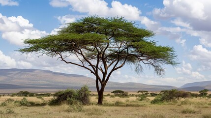 Obraz premium Majestic Acacia Tree Collection: Stunning Visuals of Thorny Branches, Fluffy Yellow Blooms, and Graceful Silhouettes Against Savanna Skies, Ideal for Wildlife Documentaries, African Safari Campaigns