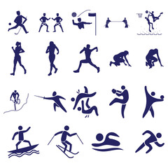 sports, silhouette, athlete, action, running, jumping, soccer, football, basketball, baseball, tennis, volleyball,