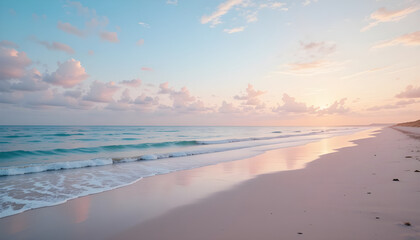 Obraz premium Tranquil Beach Sunset with Pink and Blue Sky Reflections