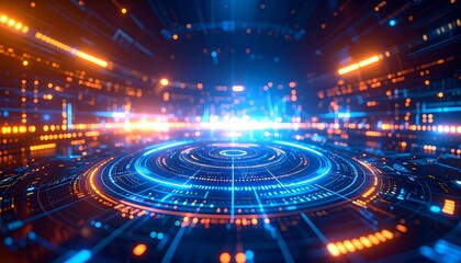 Futuristic, glowing data interface