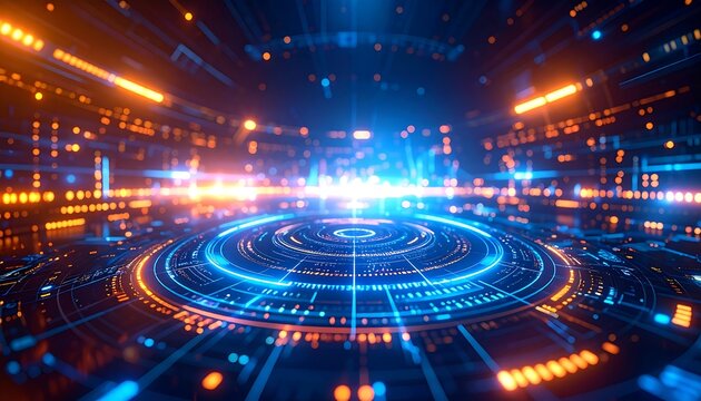 Futuristic, glowing data interface