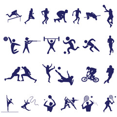 sports, silhouette, athlete, action, running, jumping, soccer, football, basketball, baseball, tennis, volleyball,