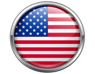 Round Glossy American Flag Button Badge – Front View Patriotic Icon PNG