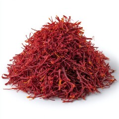 Fototapeta premium A vibrant pile of red saffron threads isolated on white background