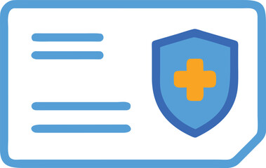 Fototapeta premium Vector art of a document with lines of text and a blue shield with a golden cross, representing health insurance